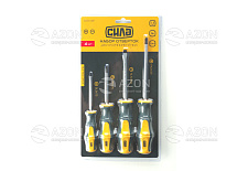 Набор отверток двухкомпонентных CrV SL3x75, SL6x100, PH1x75, PH2x125 (4шт) СИЛА