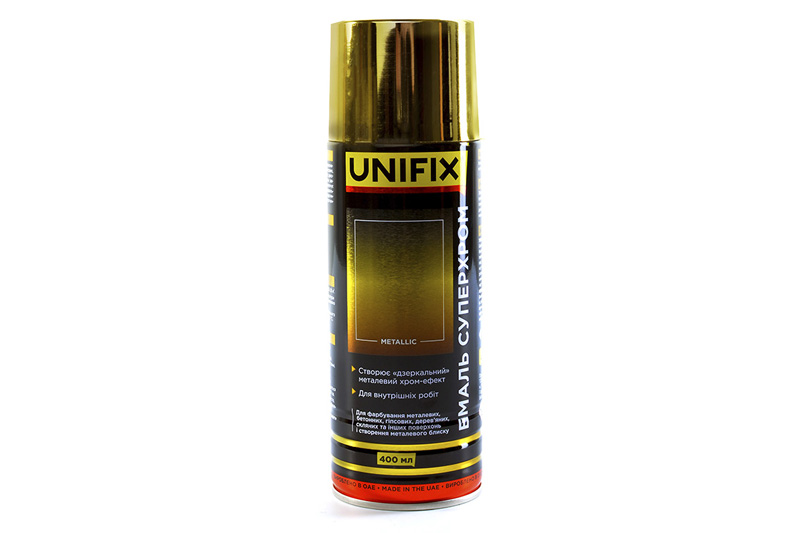 Емаль акрилова суперхром дзеркальний золото глянець преміум 400мл UNIFIX Эмаль акриловая суперхром зеркальное золото глянец 400мл UNIFIX