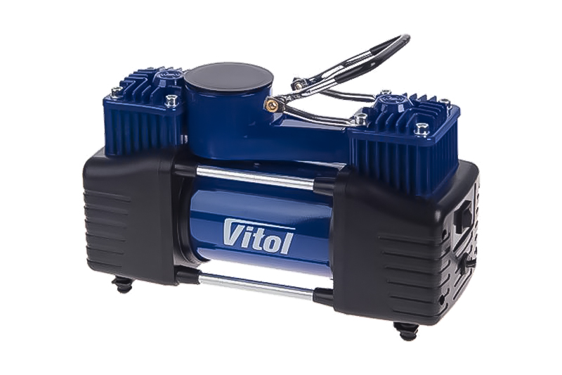 Автомобільний компресор 150psi 25А 90л/хв 2 циліндри, шланг 5,0м з дефлятором, клеми (K-72) VITOL Компрессор автомобильный 150psi 25А 90л/мин 2 цилиндра, шланг 5,0м с дефлятором, клеммы (K-72) VITOL