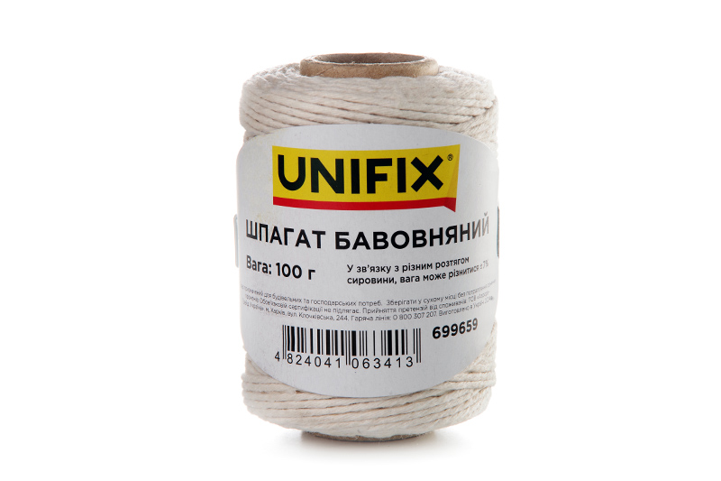 Шпагат бавовняний 100г на втулці UNIFIX Шпагат хлопковый 100г на втулке UNIFIX