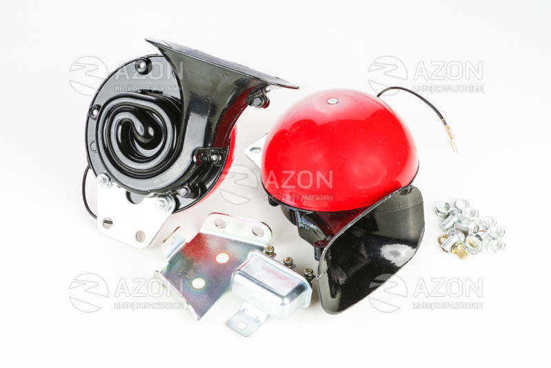 Сигнал звуковий равлик 12V 320Гц, 390Гц 120Дб (2шт) червоний WTE Сигнал звуковой улитка 12V 320Гц, 390Гц 120Дб (2шт) красный WTE