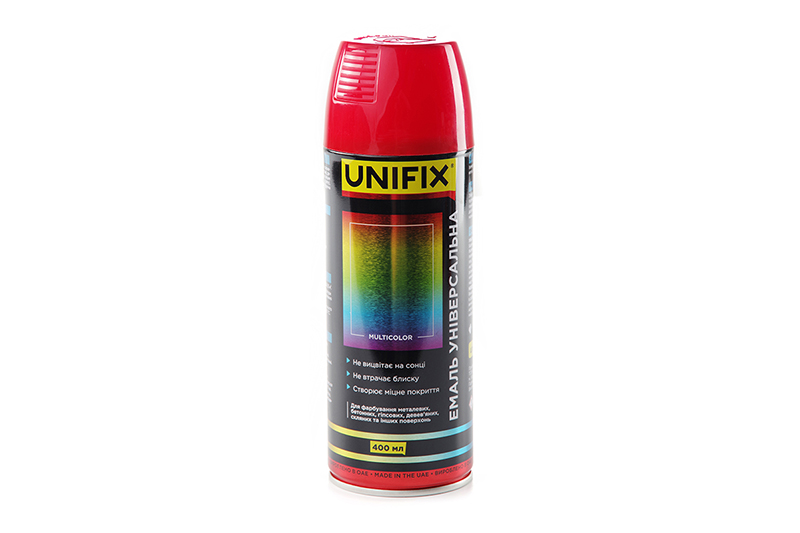 Емаль універсальна акрилова преміум RAL 3001 Червоний сигнальний гл. 400мл UNIFIX Эмаль универсальная акриловая премиум RAL 3001 Красный сигнальный гл. 400мл UNIFIX