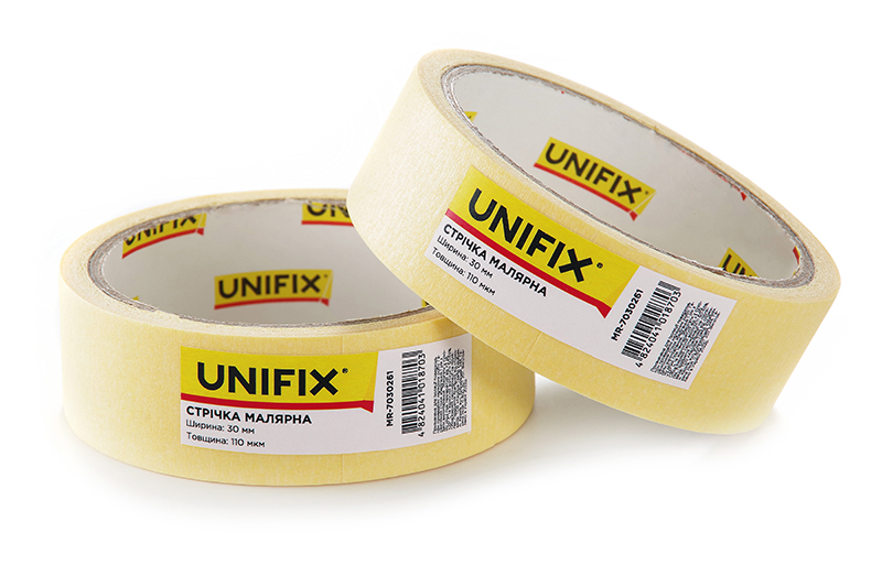 Стрічка клейка малярна 20мм*20м MR-7030261 UNIFIX Лента клейкая малярная 20мм*20м MR-7030261 UNIFIX
