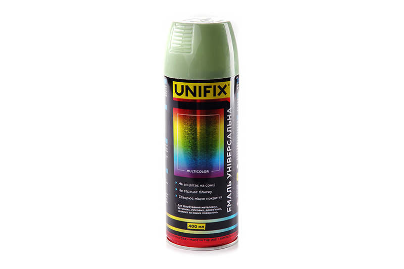 Емаль універсальна акрилова преміум RAL 6021 Зелений блідий гл. 400мл UNIFIX Эмаль универсальная акриловая премиум RAL 6021 Зеленый бледный гл. 400мл UNIFIX