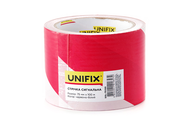 Сигнальна стрічка 75мм*100м червоно-біла UNIFIX Сигнальная лента 75мм*100м красно-белаяUNIFIX