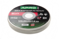 Диск відрізний по металу ПРОФІ 125х1.6 мм (зелений) в кейсі (10 шт в кейсі, ціна за кейс) APRO Диск отрезной по металлу ПРОФИ 125х1.6 мм (зеленый) в кейсе (10 шт в кейсе, цена за кейс) APRO