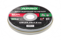 Диск відрізний по металу в кейсі 125х1.0х22.2 мм (10 шт в кейсі, ціна за кейс) APRO Диск отрезной по металлу в кейсе 125х1.0х22.2 мм (10 шт в кейсе, цена за кейс) APRO