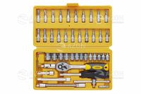 Набір насадок (інструментів) торцевих з тріскачкою стандарт CrV 1/4 (46шт) СИЛА Набор насадок торцевых c трещоткой стандарт CrV 1/4 (46 шт.) СИЛА