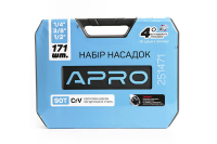 Набір насадок CrV ¼, ⅜, ½ ( 90Т) (171 шт) APRO Набор насадок и инструментов CrV ¼, ⅜, ½ ( 90Т) (171 шт) APRO