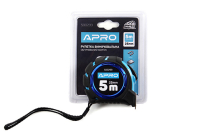 Рулетка обгумована з магнітом та автостопом, подвійний зачіп 5 м х 25 мм APRO Рулетка магнитная обрезиненная автостоп, двойной зацеп 5мх25мм APRO