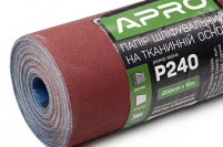 Папір шліфувальний P180 рулон 200мм*10м (тканинна основа) APRO Бумага шлифовальная P180 рулон 200мм*10м (тканевая основа) APRO